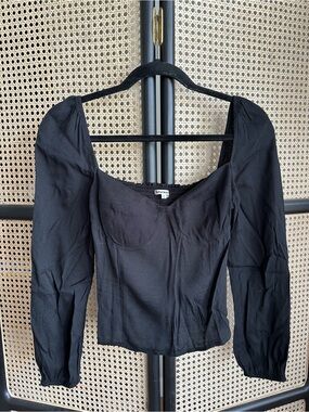 Reformation Reign Top Black Sweetheart Balloon Sleeve Blouse size 6